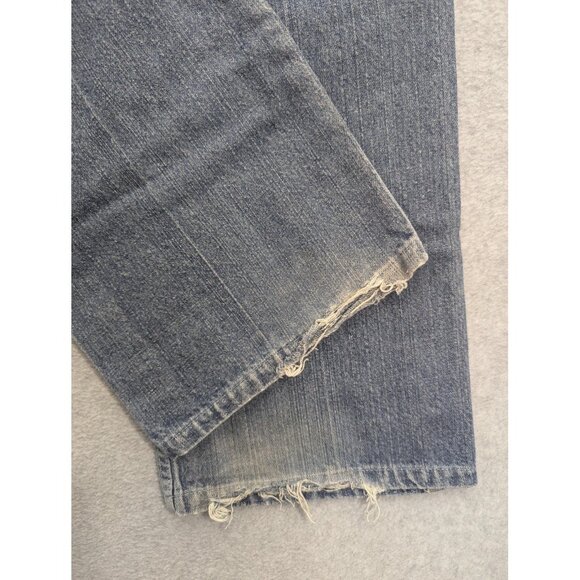 Basic Code Jeans Mens 36x32 Blue Denim Straight Leg Distressed Frayed Hem BSCD - Picture 9 of 14